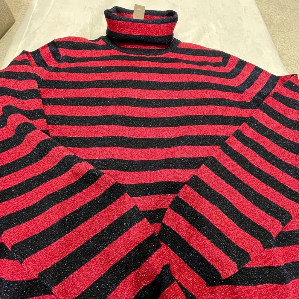 New J crew Turtleneck sweater in sparkle stripe Pink/ navy Extra Large XL - Picture 7 of 8